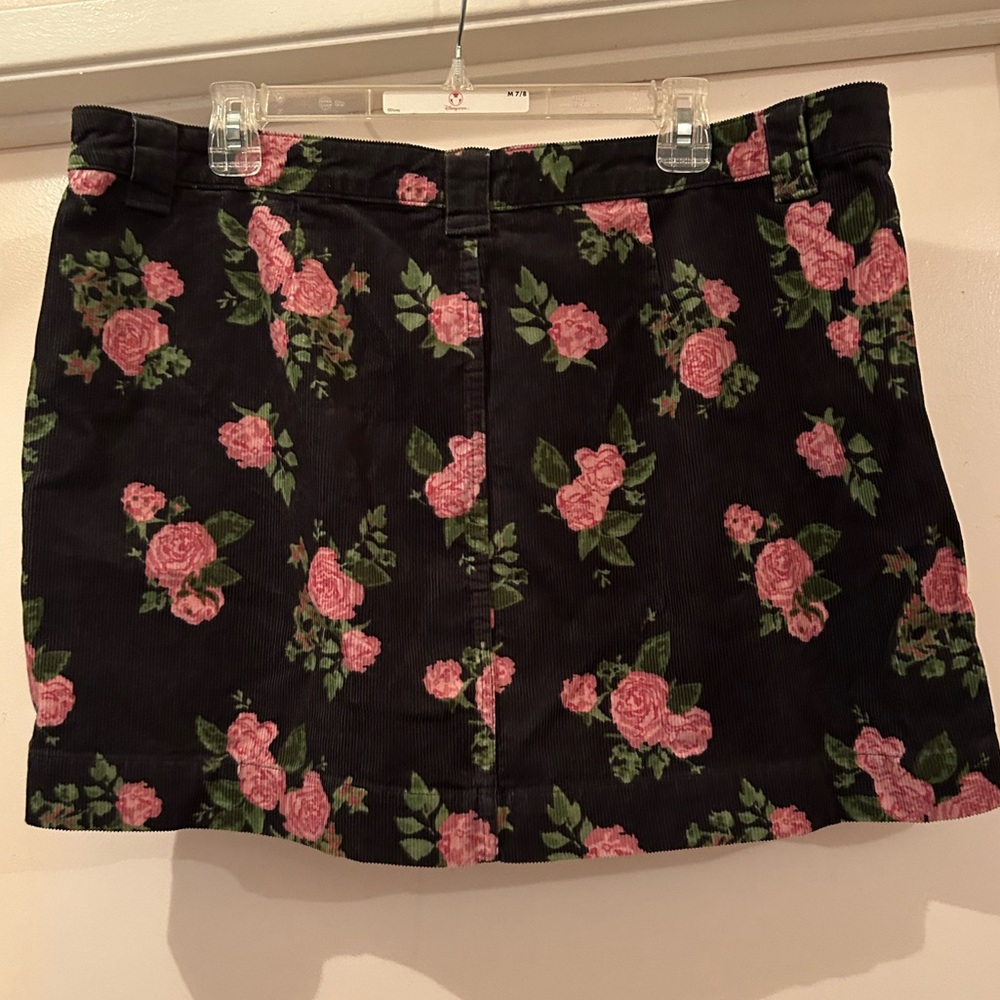 Navy Corduroy Rose Pattern Mini Skirt
